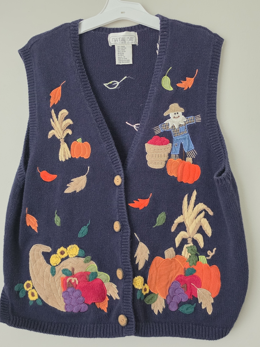 Vintage Cozy Navy Harvest Embroidered Vest by Aural Day